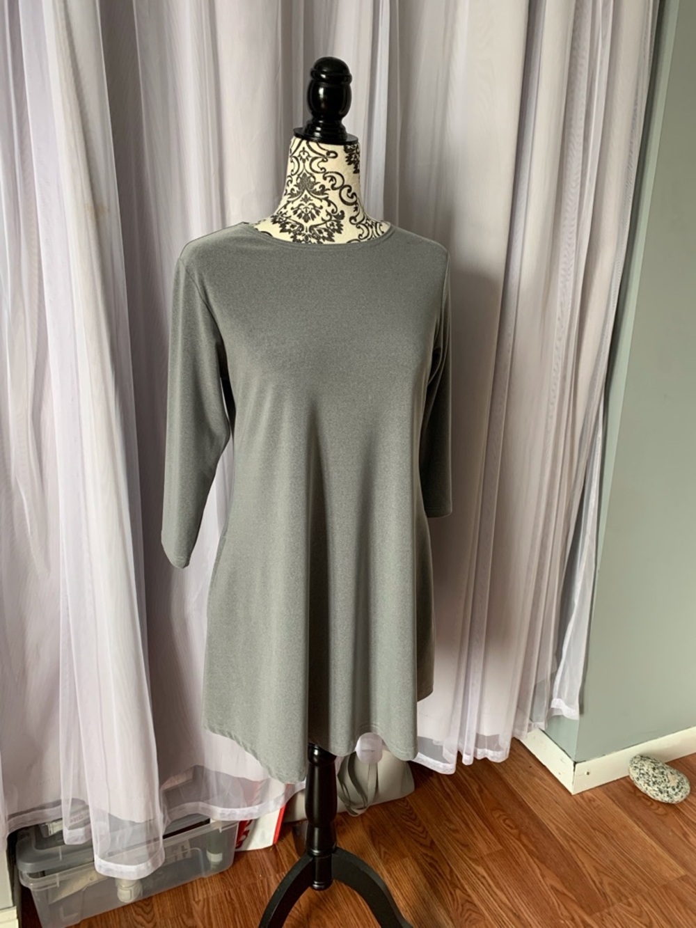 Sympli Gray A-Line Tunic with Three-Quarter Sleeves
